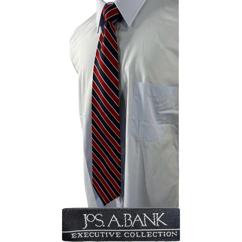 Jos. A. Bank Executive Collection Silk Tie Red Blue Yellow Stripe Preppy Men EUC